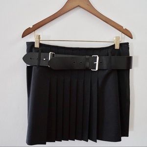 Pleated Mini Burberry Skirt with Leather Belt